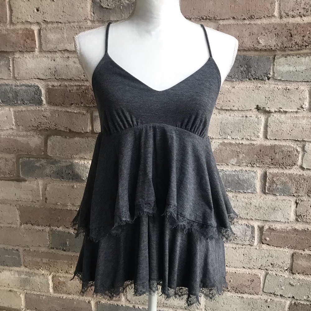 SALE Anthropologie Top Ella Moss Ruffled Tank Gray - Picture 4 of 9